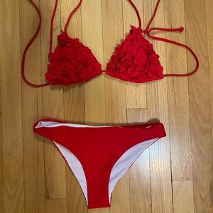 Ruffled and Ruched red bikini set